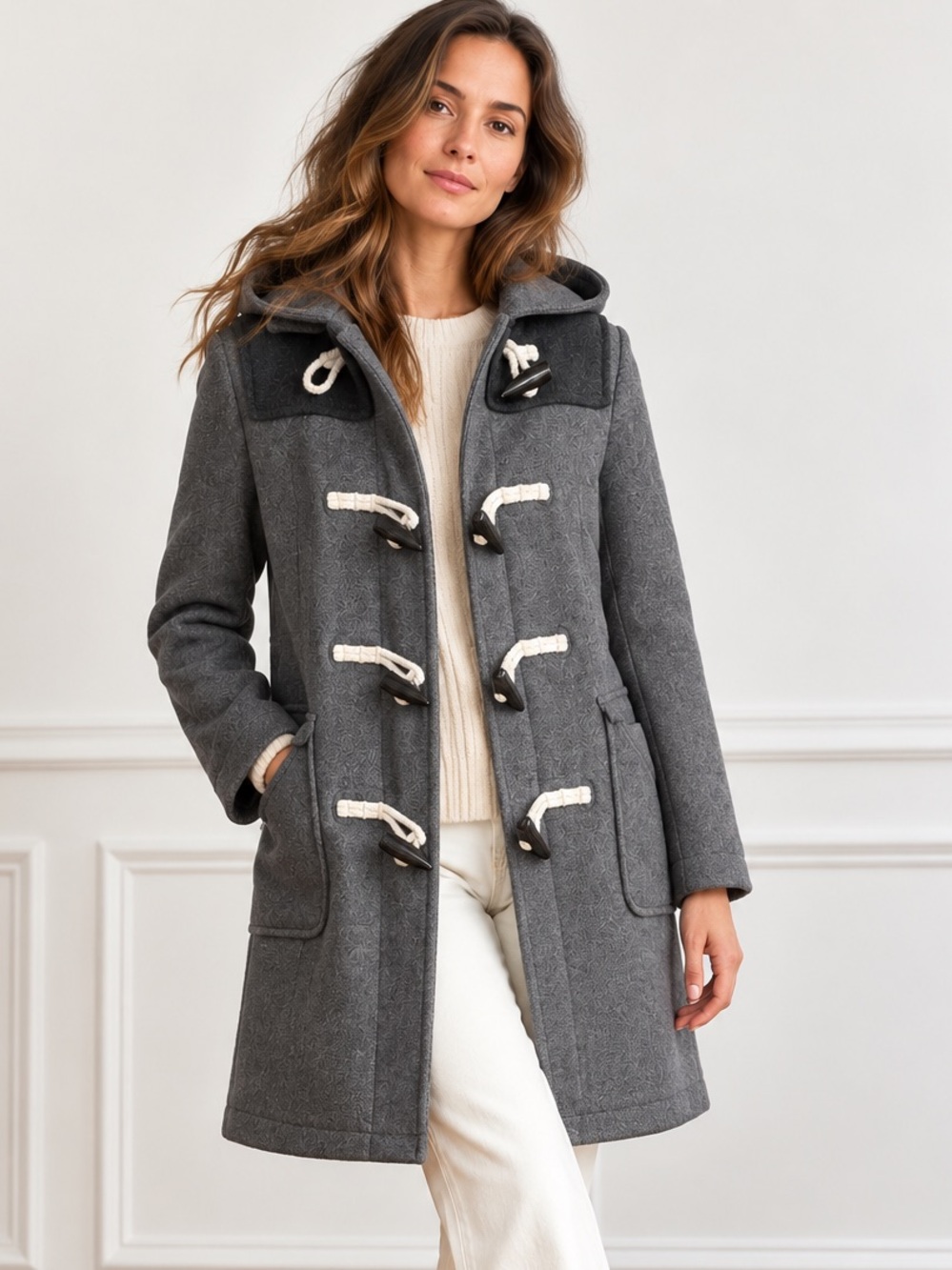 JW Anderson x Uniqlo Gray Wool Blend Duffle Coat Toggle Hooded Size M